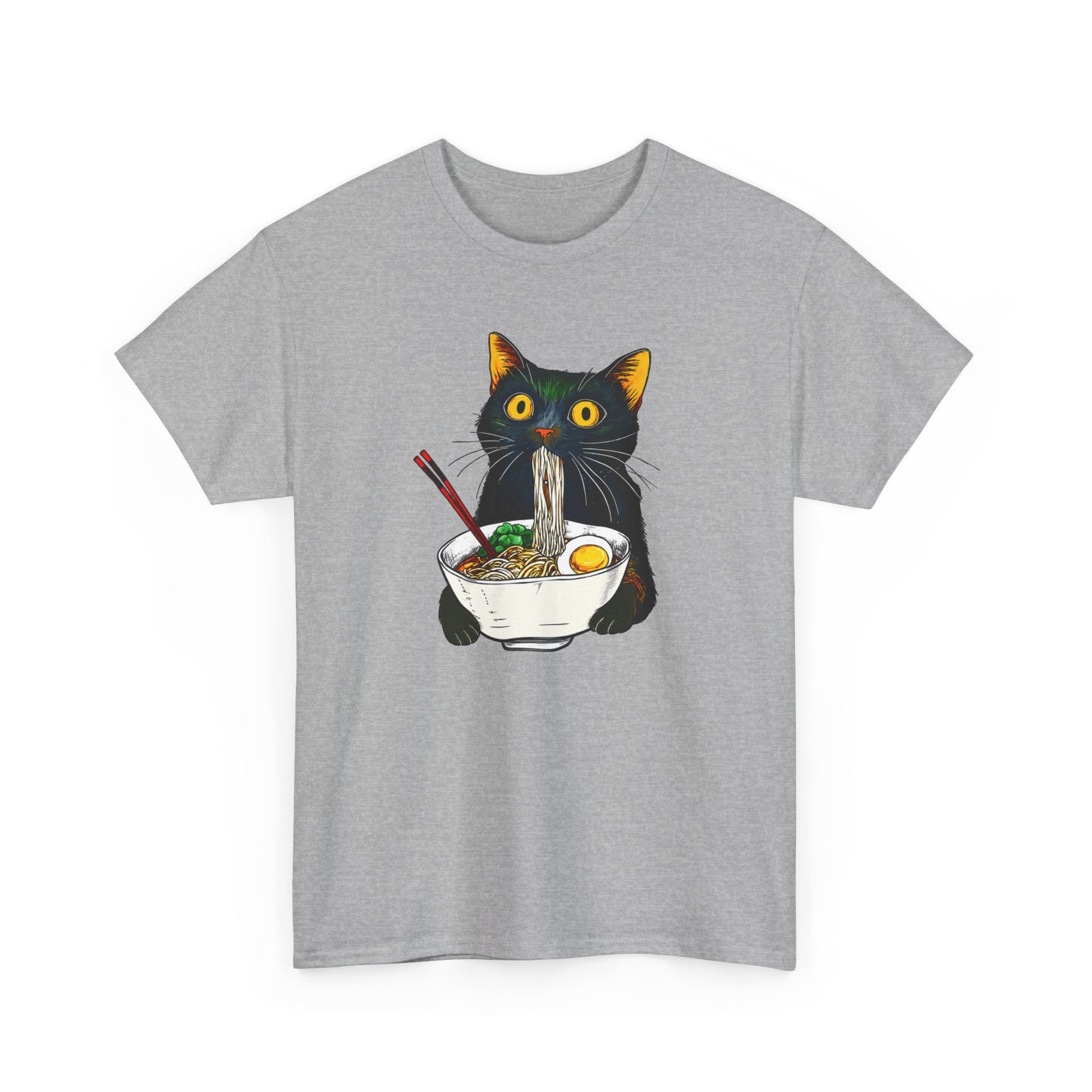 Tee Shirt Homme et Femme Chat Ramen Nouilles Japonaises Humour Félin Gourmand Idée Cadeau
