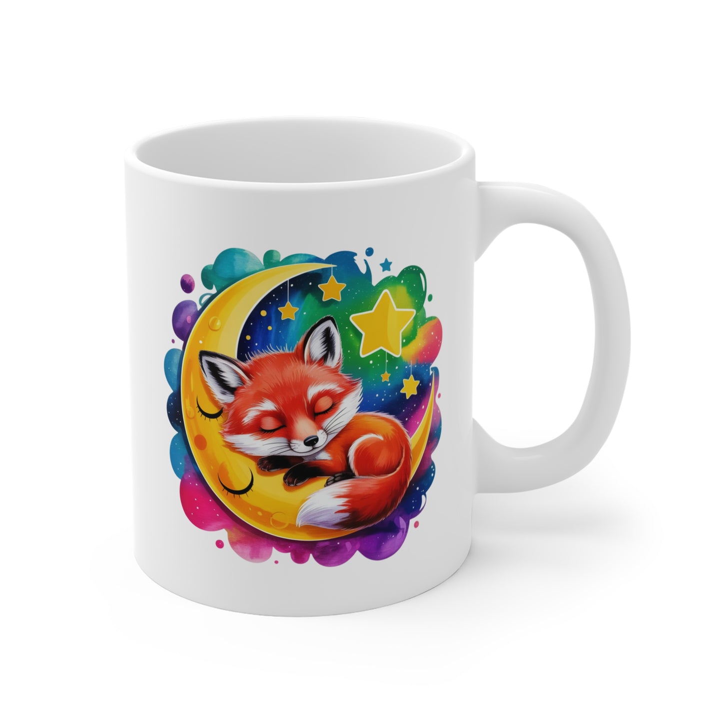 Tasse Renard Kawaii sur la Lune – Mug Animal Mignon Nuit Étoilée – Design Féérique et Coloré – Cadeau Doux et Relaxant 325ml