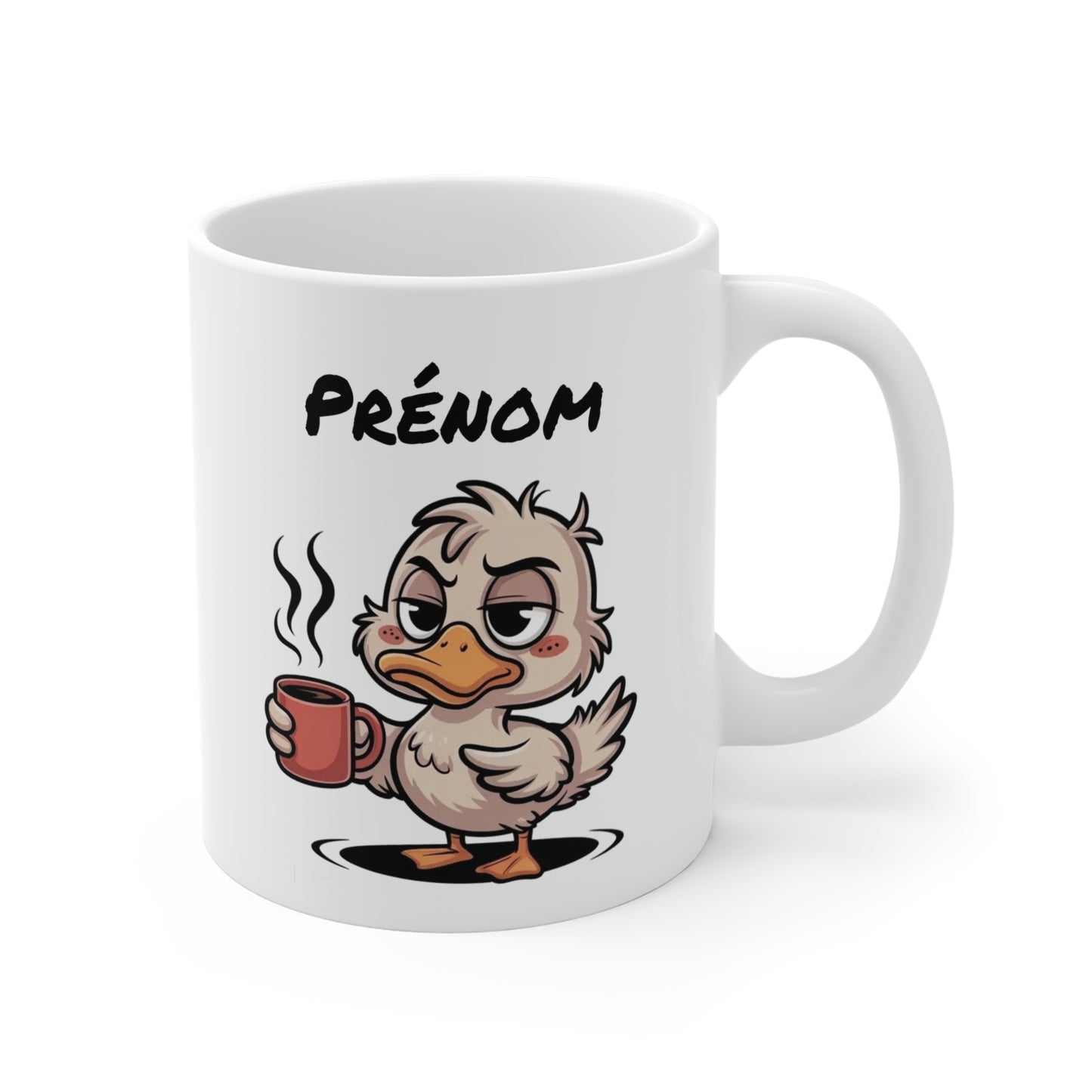 Tasse Canard Personnalisable avec Prénom – Mug Humour Café Matin Difficile – Cadeau Original Amateur de Café 325ml