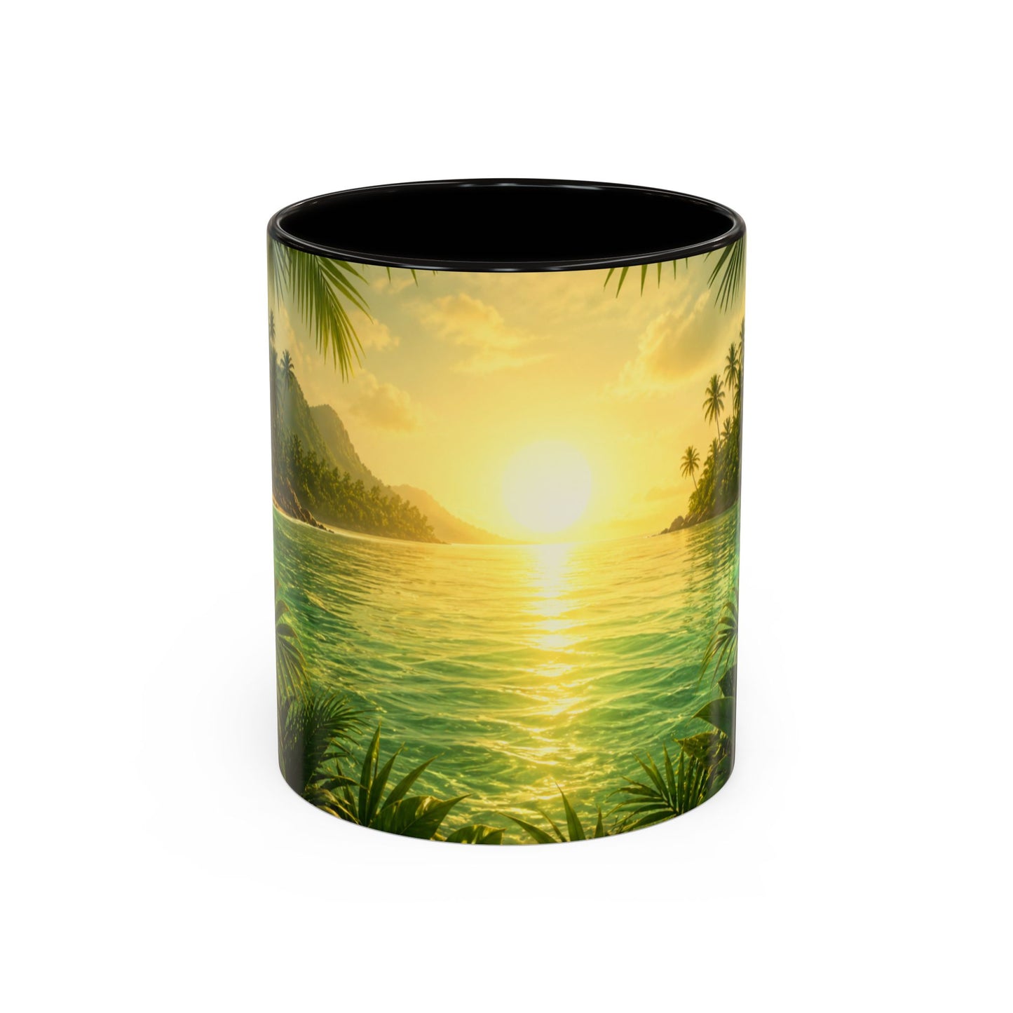 Tasse Plage Tropicale et Lagon – Mug Paysage Paradis Exotique – Design Nature et Palmiers – Céramique 325ml