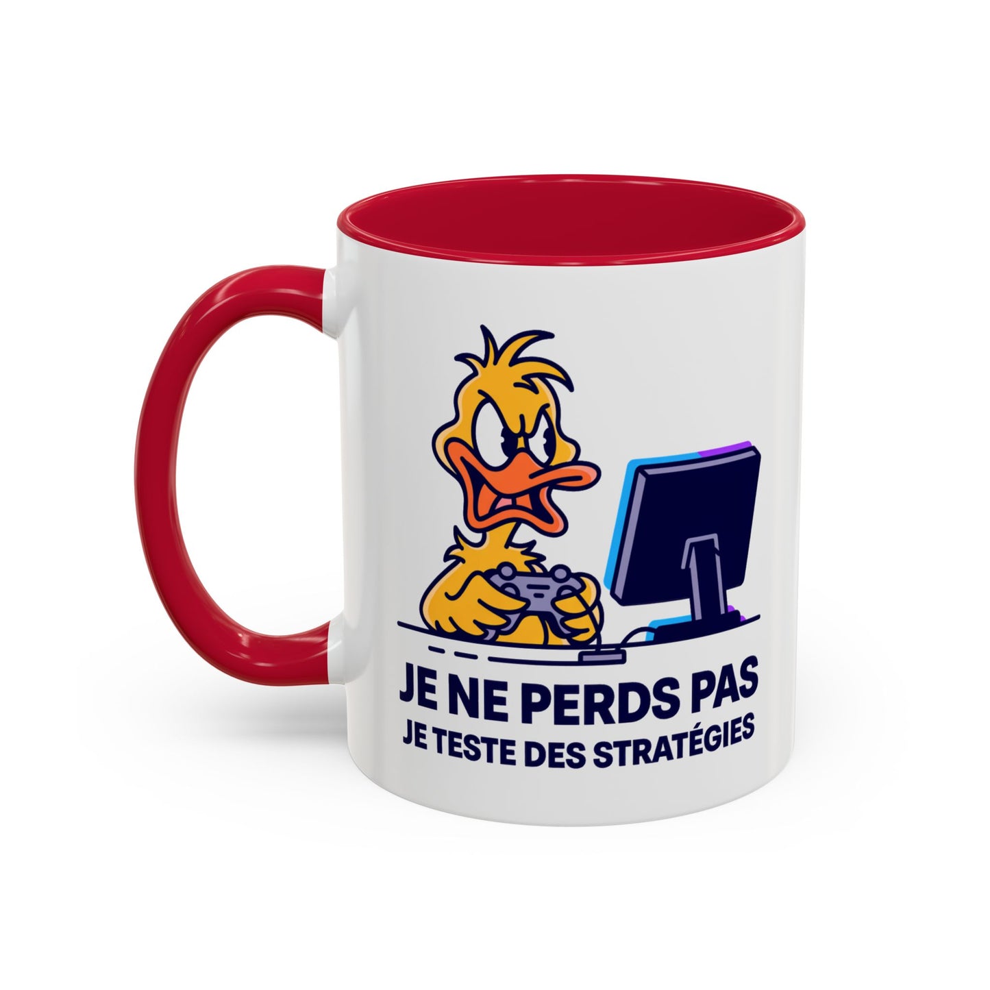 Mug Gamer Humour Canard – Je Ne Perds Pas Je Teste Des Stratégies – Tasse Gaming Drôle Console Jeux Vidéo – Cadeau Gamer Homme Femme – Céramique 325ml Noir Bleu Rouge