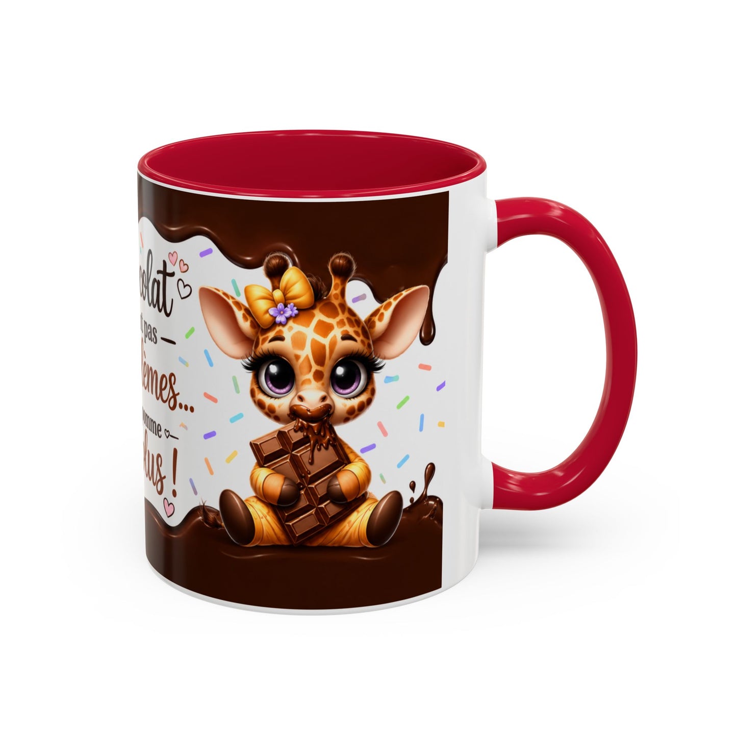 Tasse Le Chocolat Ne Résout Pas Les Problèmes Mais Une Pomme Non Plus – Mug Humour Chocolat Girafe – Cadeau Original Femme 325ml