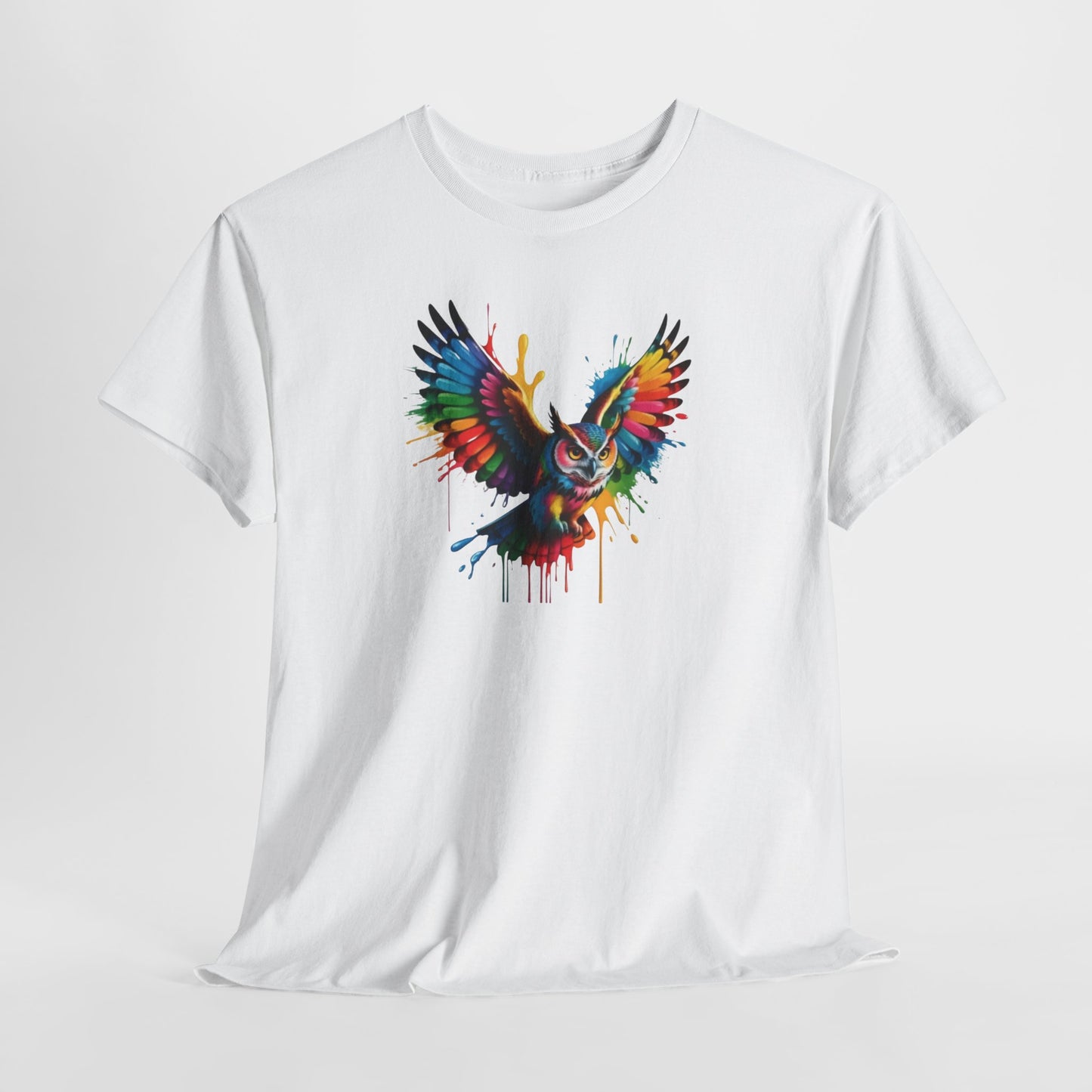 T-Shirt Hibou Coloré – Tee Shirt Chouette Art Dripping Multicolore – Cadeau Animal Streetwear Noir Blanc Gris