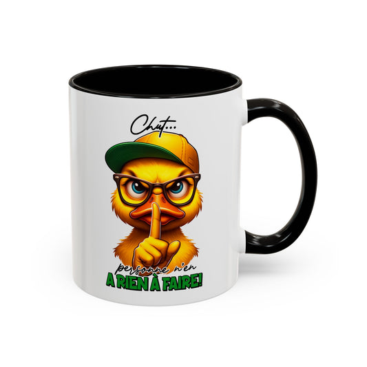 Tasse Chut Personne N’a Rien À Faire – Mug Canard Humour Drôle Cartoon – Cadeau Fun 325ml