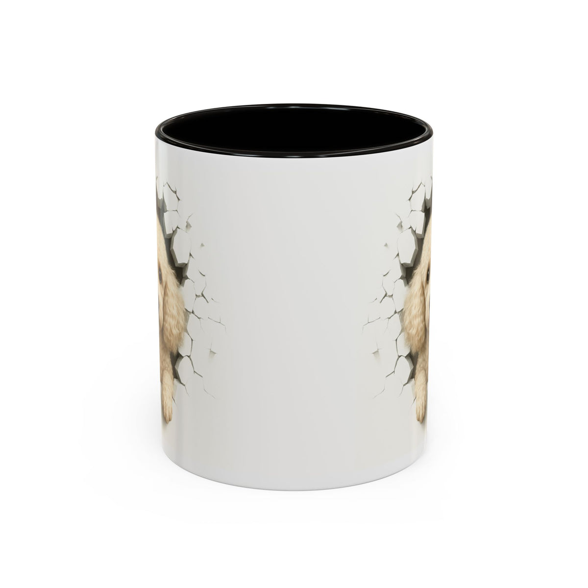 Mug Caniche Beige Effet Mur Cassé – Tasse Chien 3D Trompe-l’œil – Cadeau Original Amoureux des Caniches noir bleu rouge