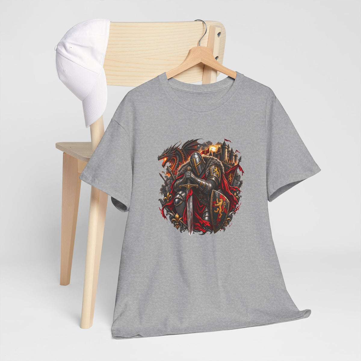 Tee Shirt Chevalier Médiéval Homme et Femme – Dragon Château Épée – T-Shirt Moyen Âge Guerrier Cadeau Original