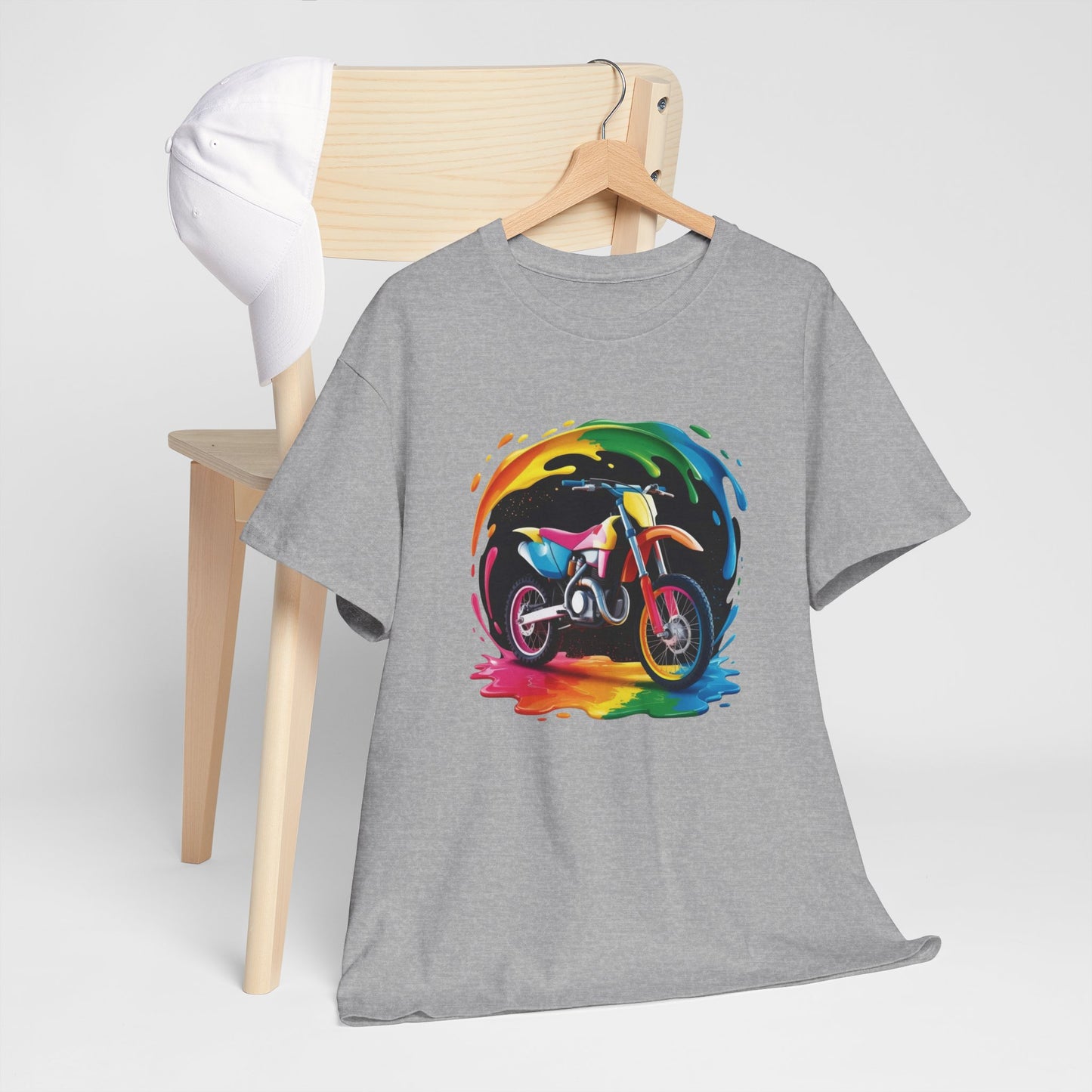 T-Shirt Moto Cross Colorée – Tee Shirt Motocross Art Dripping – Cadeau Motard Streetwear Noir Blanc Gris