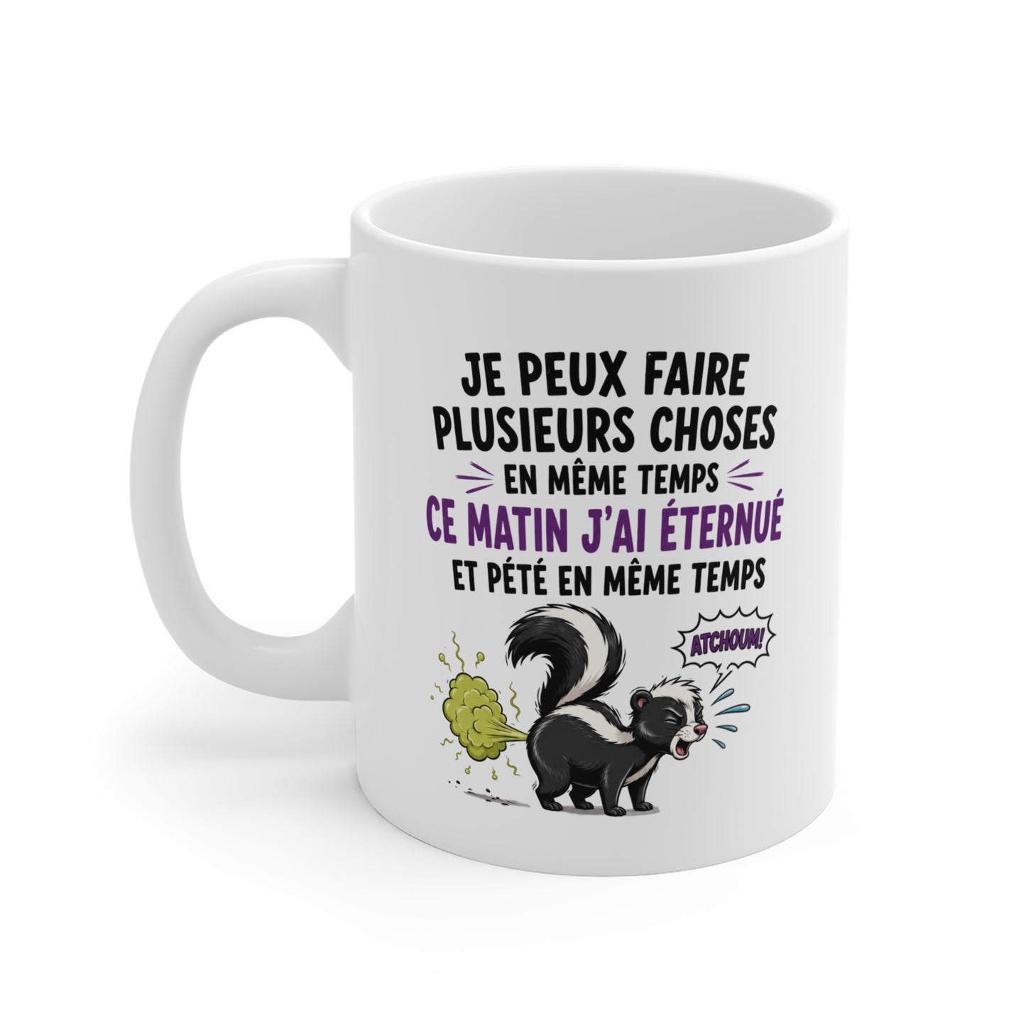 Mug Humour Homme et Femme – Putois Drôle Multitâche Fatigué – Tasse Rigolote Idée Cadeau Original Anniversaire Collègue Ami Amie 325 ml
