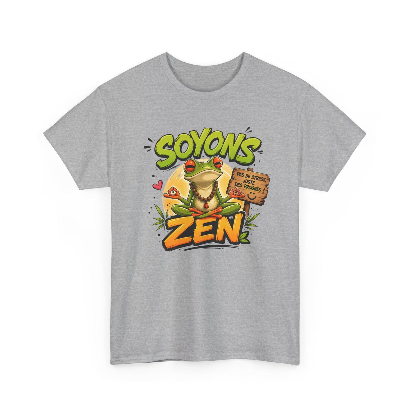 Tee-Shirt Soyons Zen Pas de Stress Juste des Progrès – Grenouille Méditation Yoga Humour – Cadeau Homme Femme Bien-Être