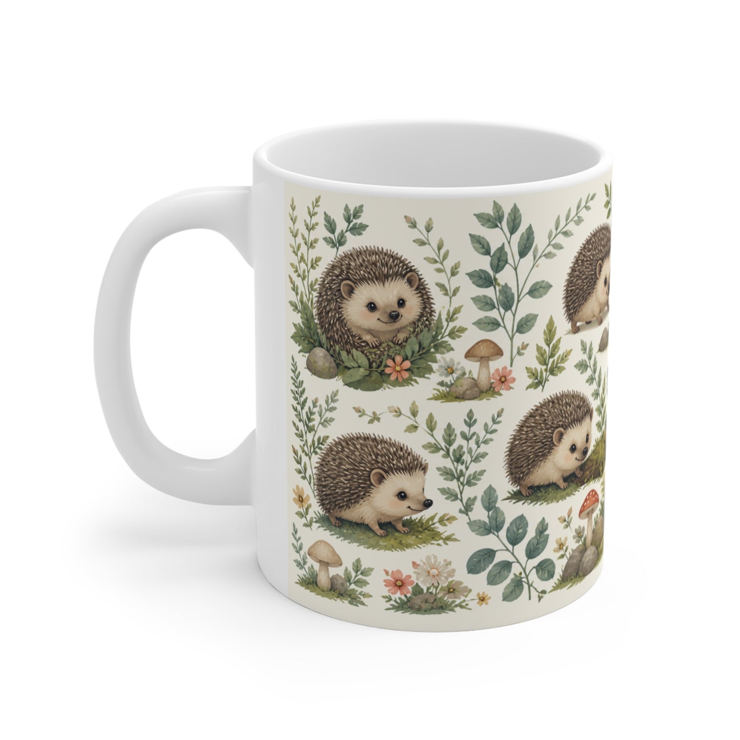 Tasse Hérisson Mignon Forêt – Mug Kawaii Nature Champignons Fleurs Woodland – Cadeau Homme Femme Enfant 325ml