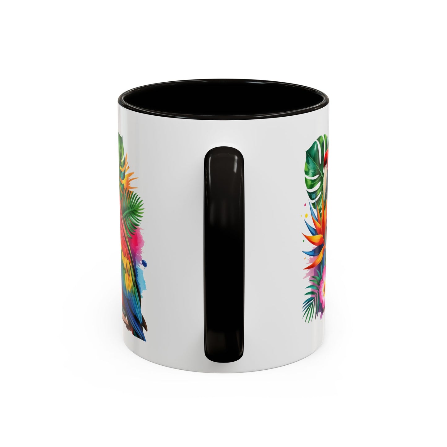 Mug Perroquet Ara Rouge – Tasse Tropicale avec Feuilles Exotiques et Fleurs – Cadeau Nature 325ml