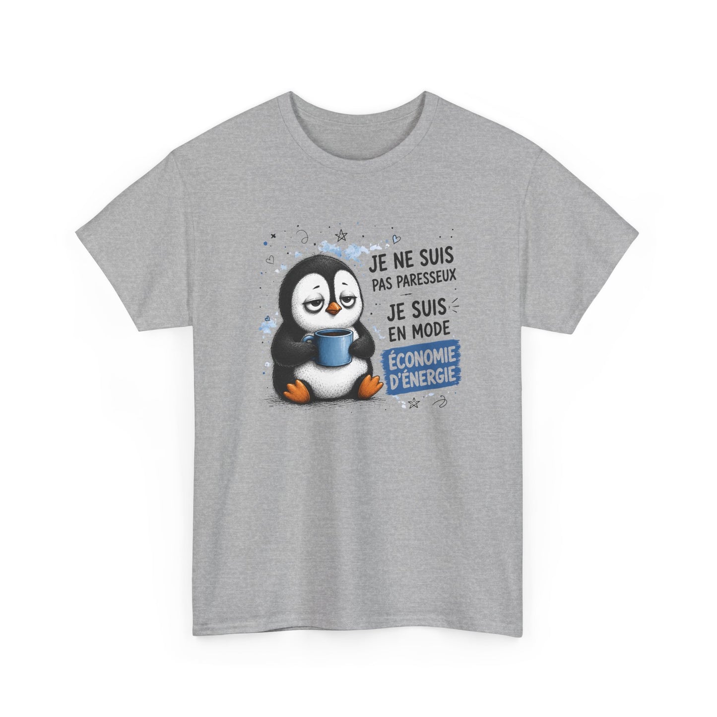 Tee-Shirt Humour Homme et Femme – Pingouin Fatigué Économie d’Énergie – Idée Cadeau Drôle Original Anniversaire