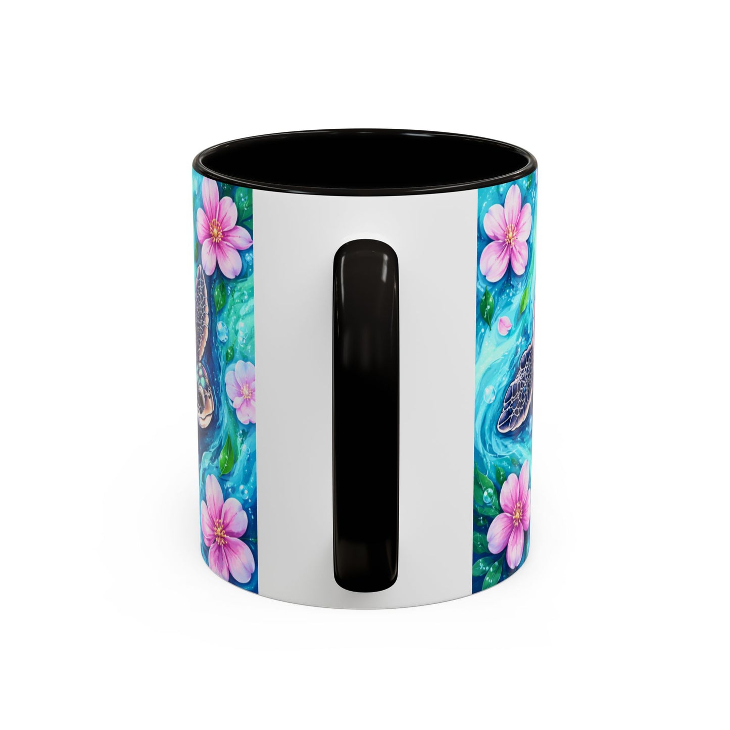 Tasse Tortue Marine Tropicale – Mug Océan et Fleurs Pastel – Cadeau Nature Mer 325ml