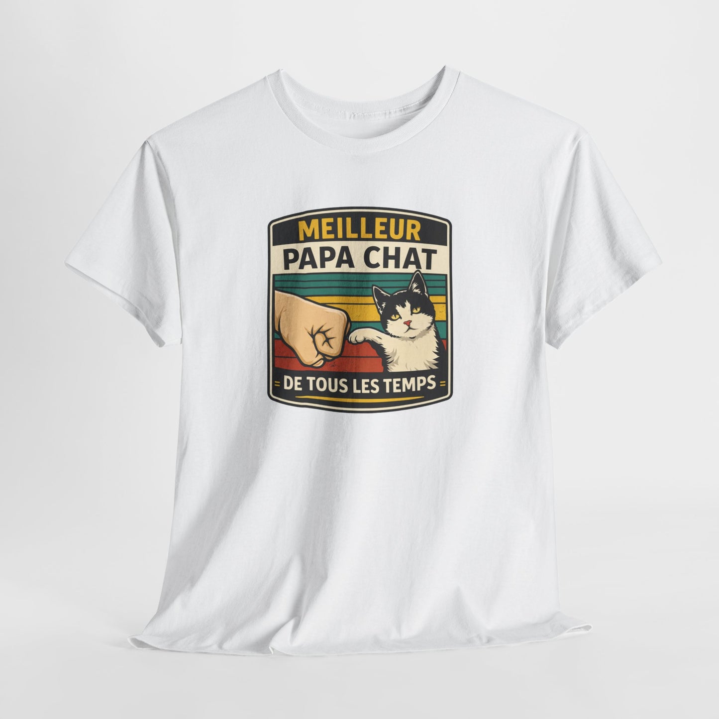 T-Shirt "Meilleur Papa Chat de Tous les Temps" – Design Chat Vintage – Cadeau Papa Amoureux des Chats