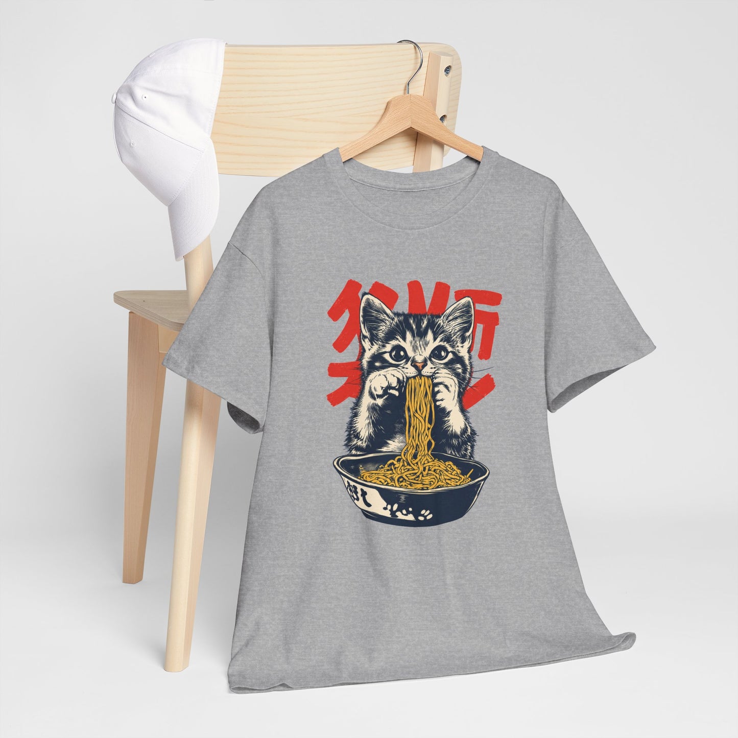 Tee Shirt Homme et Femme Chat Ramen Japonais Chaton Nouilles Humour Gourmand Cuisine Asiatique Idée Cadeau