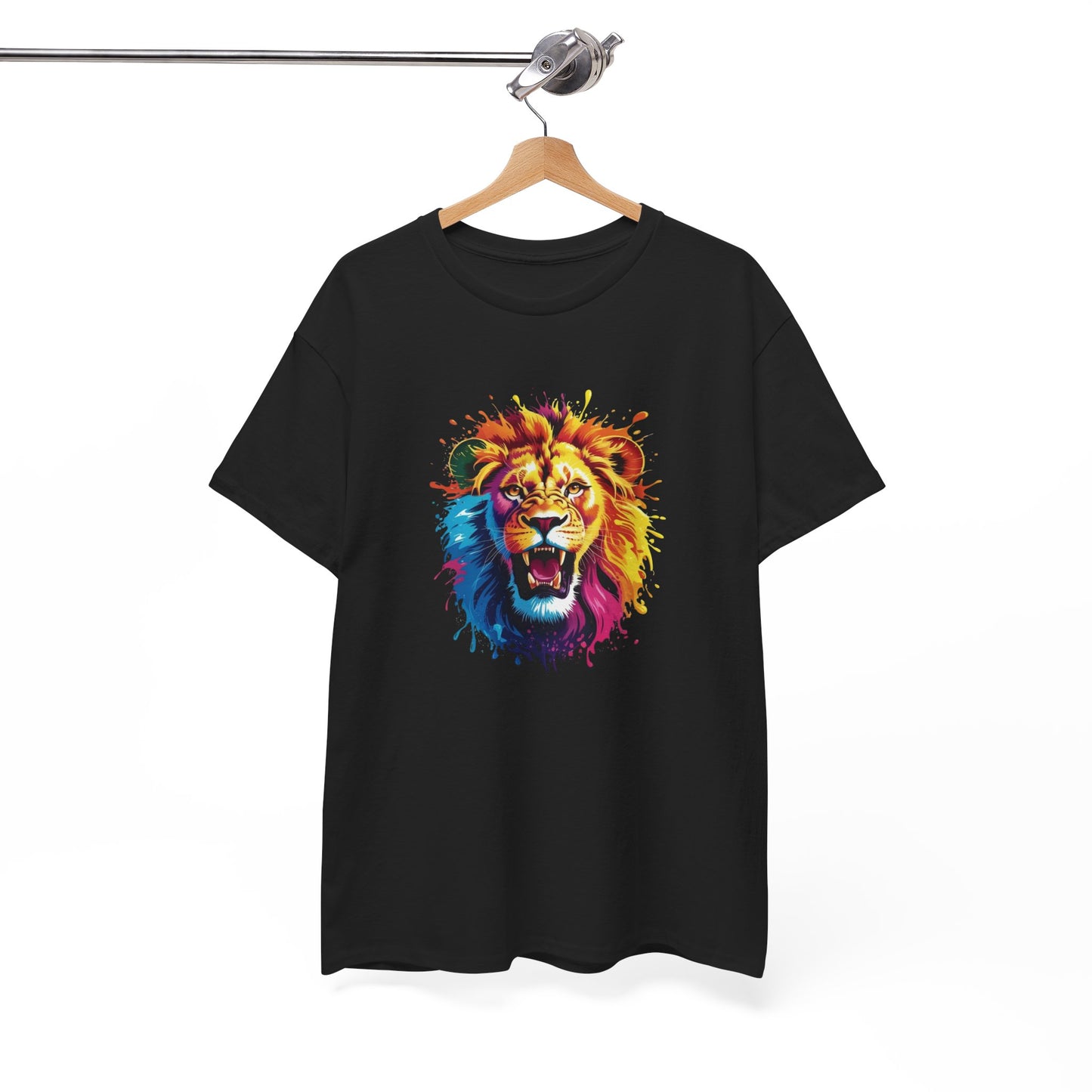 T-Shirt Lion Coloré – Tee Shirt Tête de Lion Art Dripping – Cadeau Animal Puissant Streetwear Noir Blanc Gris
