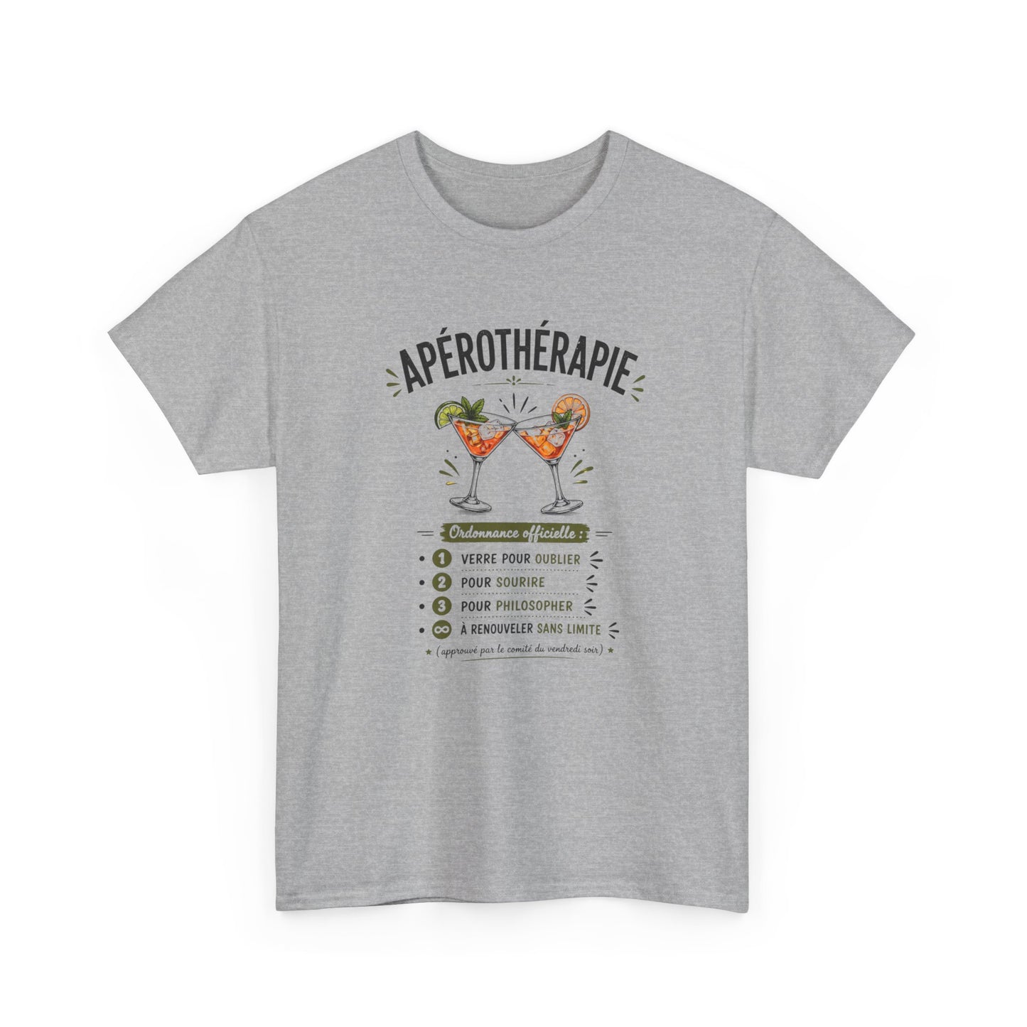 T-Shirt Apérothérapie Homme Femme – Tee Shirt Humour Apéro Cocktail – Cadeau Drôle Soirée Amis Weekend Noir Blanc Gris