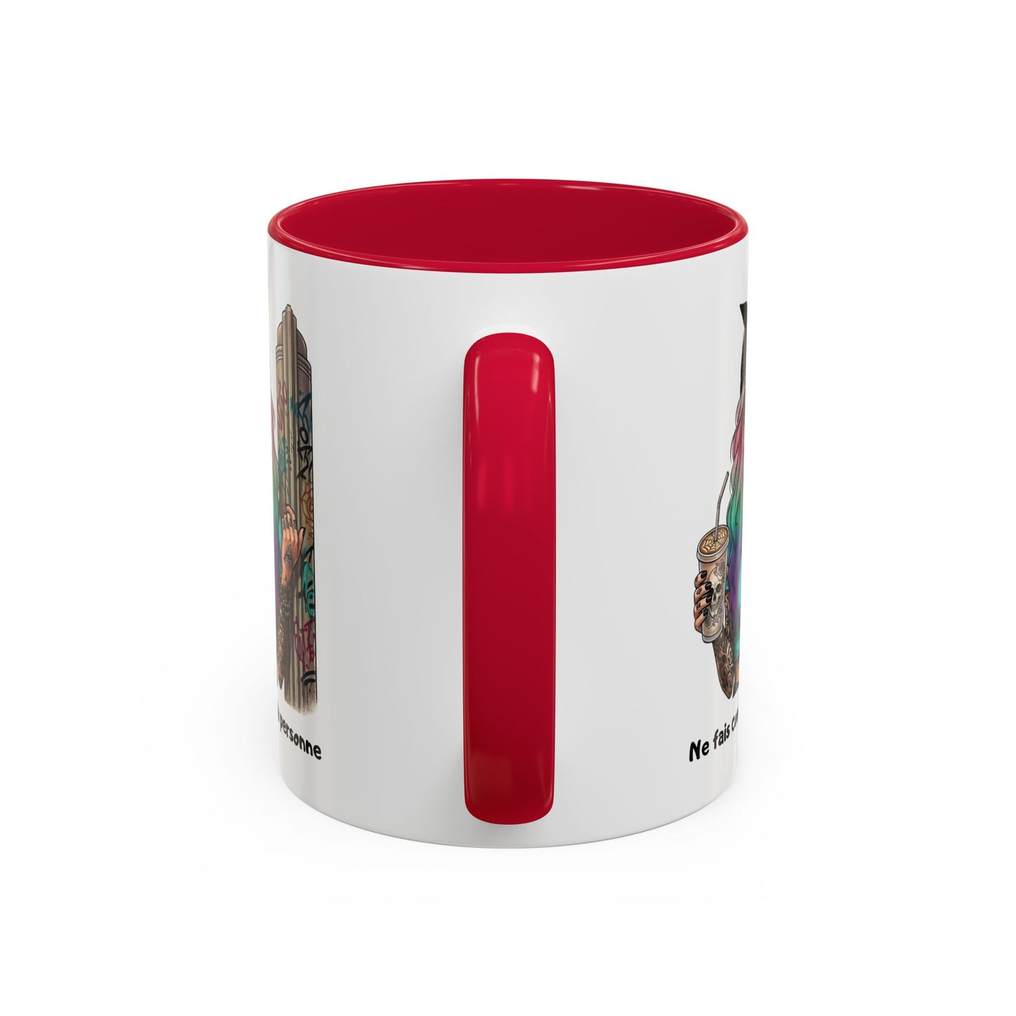 Tasse Femme Tattoo Street Art 325ml – Mug Céramique Design Urbain Coloré Cheveux Multicolores