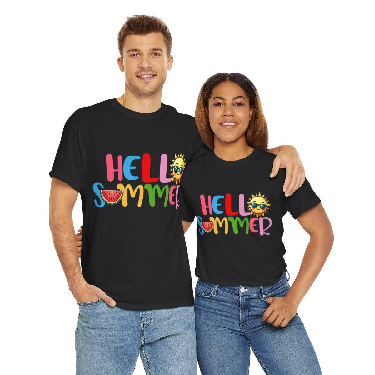 Tee shirt Unisex Hello summer idée cadeau design été Homme/Femme