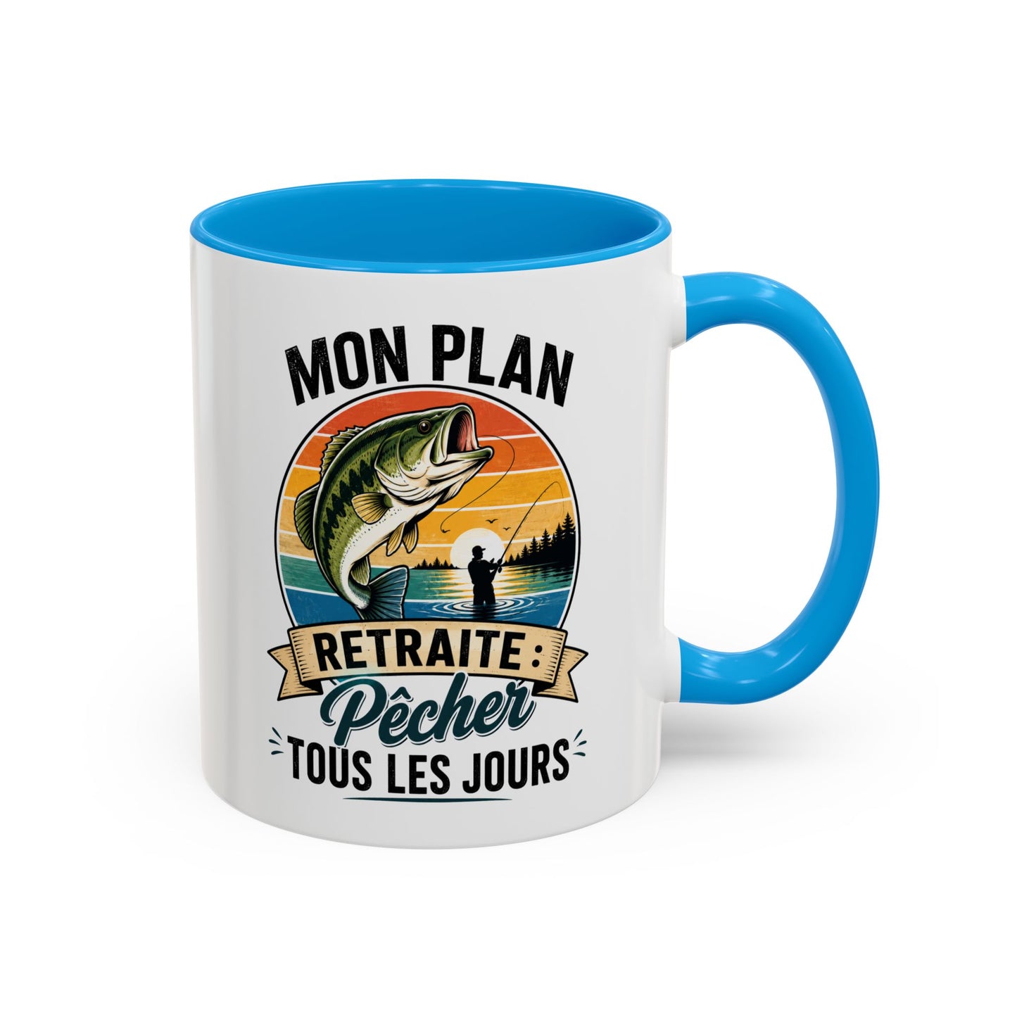 Mug Retraite Pêche – Tasse Humoristique Poisson – Cadeau Homme Futur Retraité Passionné de Loisirs en Plein Air – 325 ml Noir Bleu Rouge