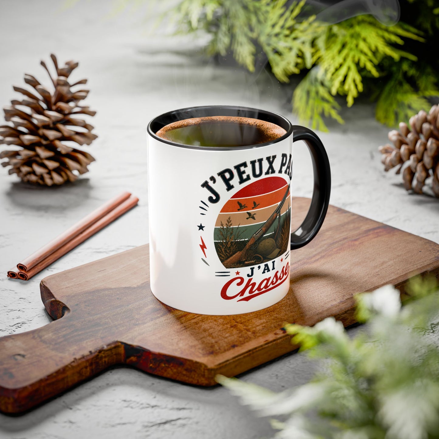 Tasse J’Peux Pas J’Ai Chasse – Mug Humour Chasseur Vintage – Cadeau Passion Chasse 325ml