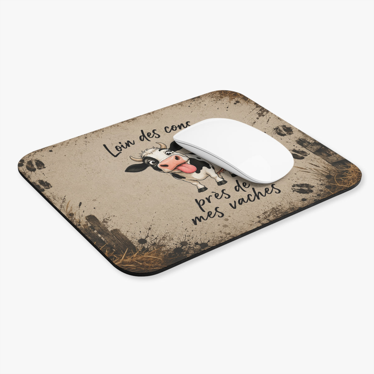 Tapis de Souris Loin des Cons Près de Mes Vaches – Humour Vache – Cadeau Drôle Homme et Femme