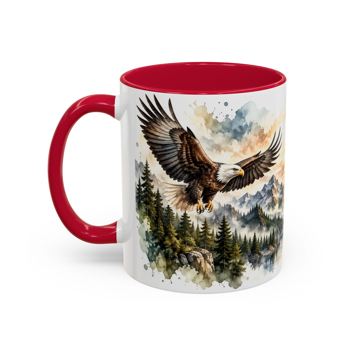 Mug Aigles en Vol au-dessus des Montagnes – Tasse Nature Sauvage Style Aquarelle – Cadeau Original Amoureux des Rapaces et Paysages