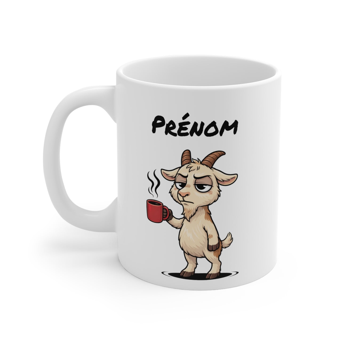 Mug Chèvre Fatiguée Personnalisable 325ml – Tasse Café Humoristique Prénom Cadeau Original