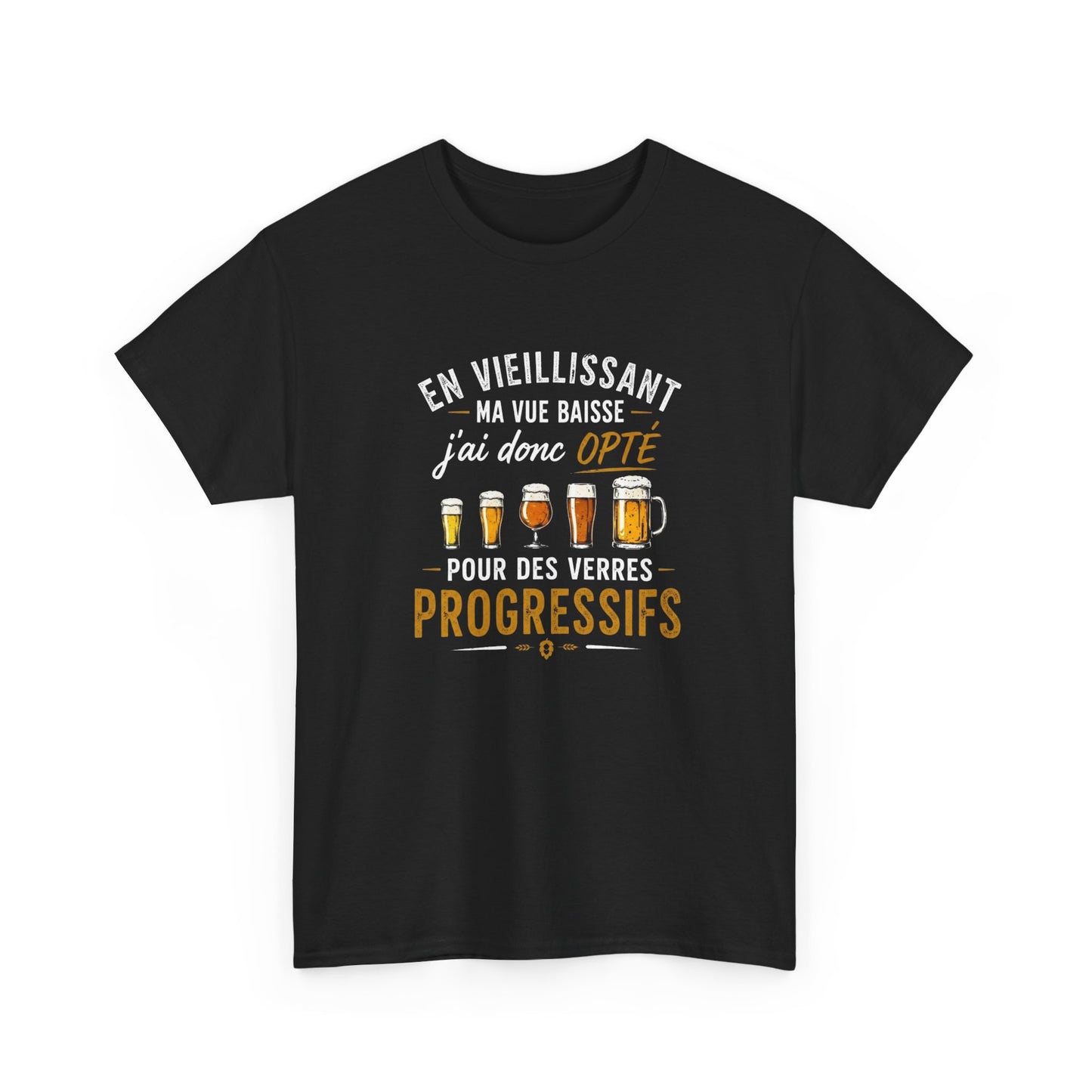 T-Shirt Humour Bière Verres Progressifs – Tee Shirt Drôle Apéro Alcool Citation Amusante Adulte – Cadeau Ami Amateur Bière Noir Blanc Gris