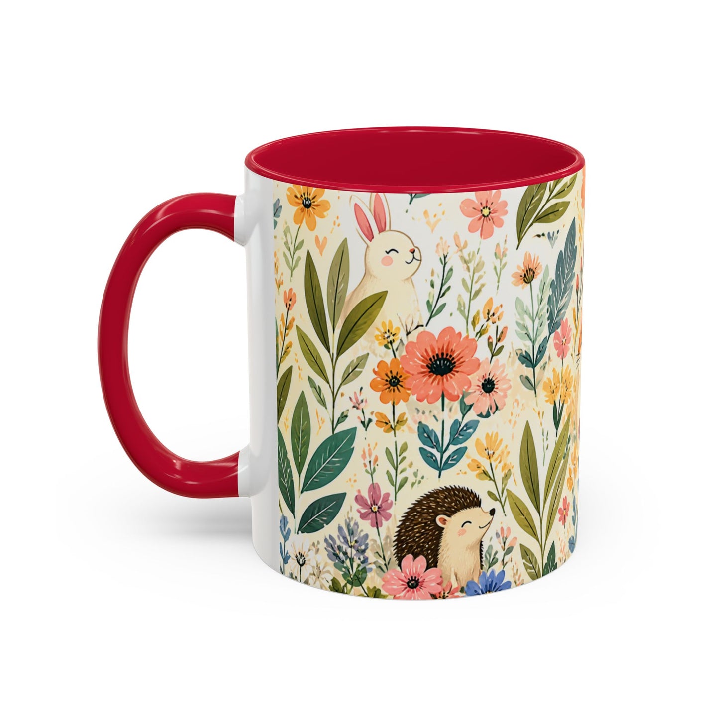 Mug Animaux Mignons Forêt Fleurie – Tasse Renard Chat Lapin Hérisson – Cadeau Nature Femme Enfant 325ml