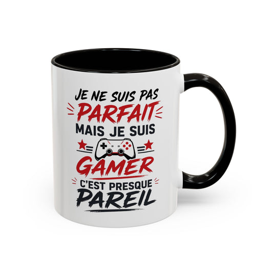 Mug Gamer Humour – Je Ne Suis Pas Parfait Mais Je Suis Gamer – Tasse Geek Drôle Cadeau Gaming Céramique 325ml Noir Rouge