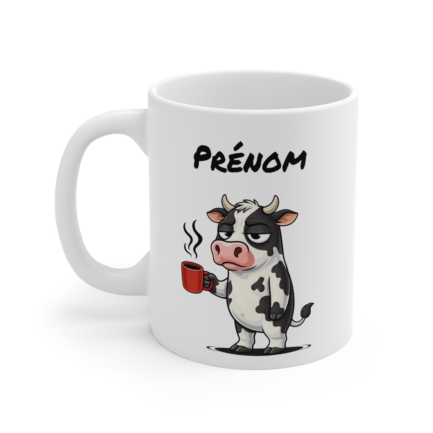 Mug Vache Fatiguée Personnalisable 325ml – Tasse Café Humour Animal Drôle Bureau Réveil Difficile Cadeau Original