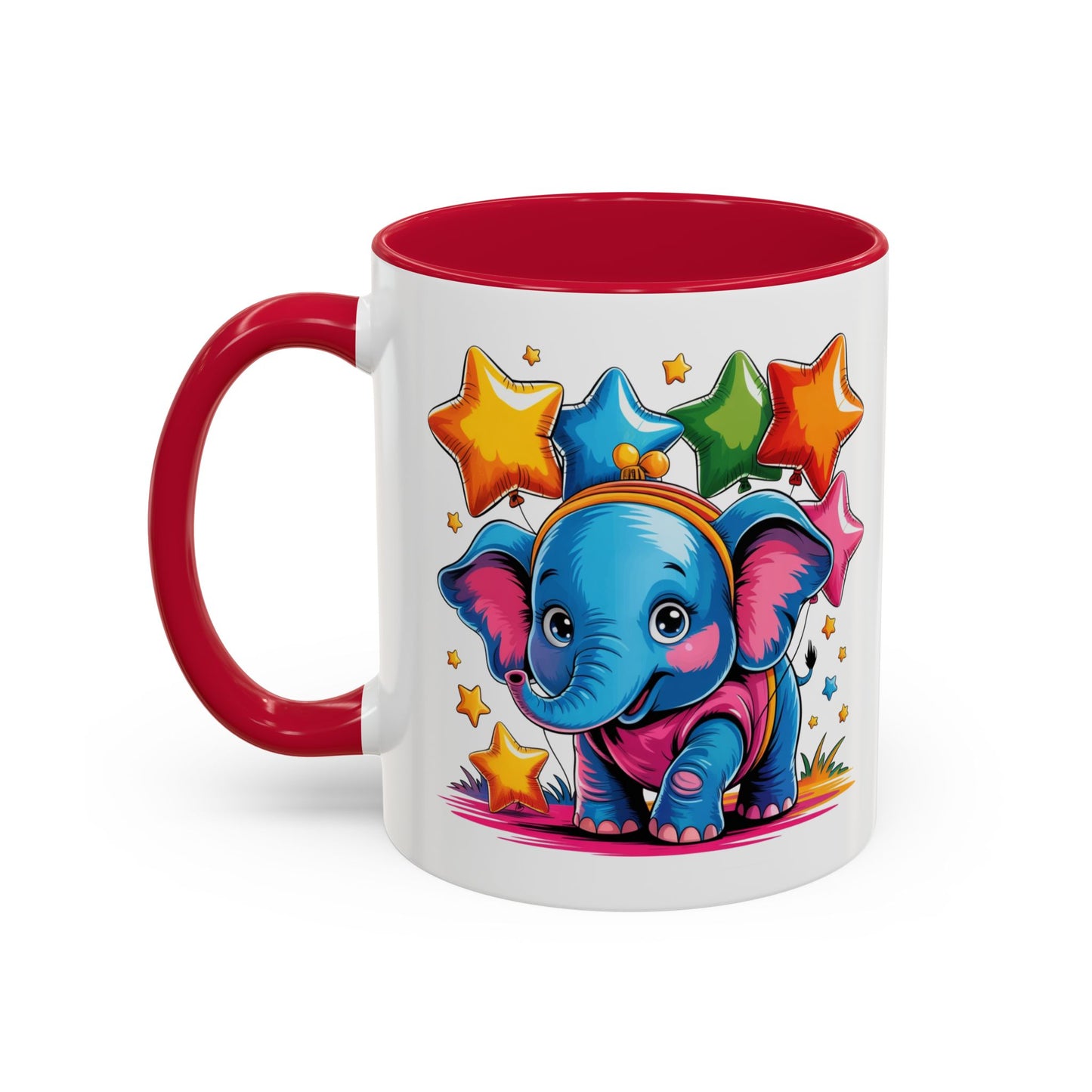 Mug Éléphant Mignon Multicolore – Tasse Design Kawaii Animaux et Ballons Étoiles – Cadeau Original 325ml