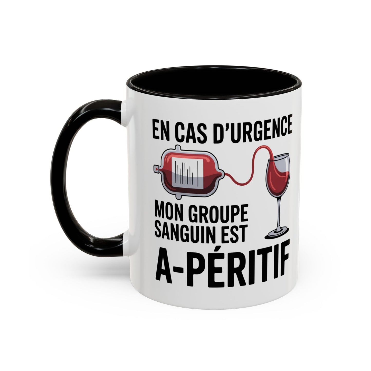 Mug Vin Humoristique – Tasse Apéro Groupe Sanguin Apéritif – Cadeau Amoureux du Vin – Céramique 325ml Noir Bleu Rouge