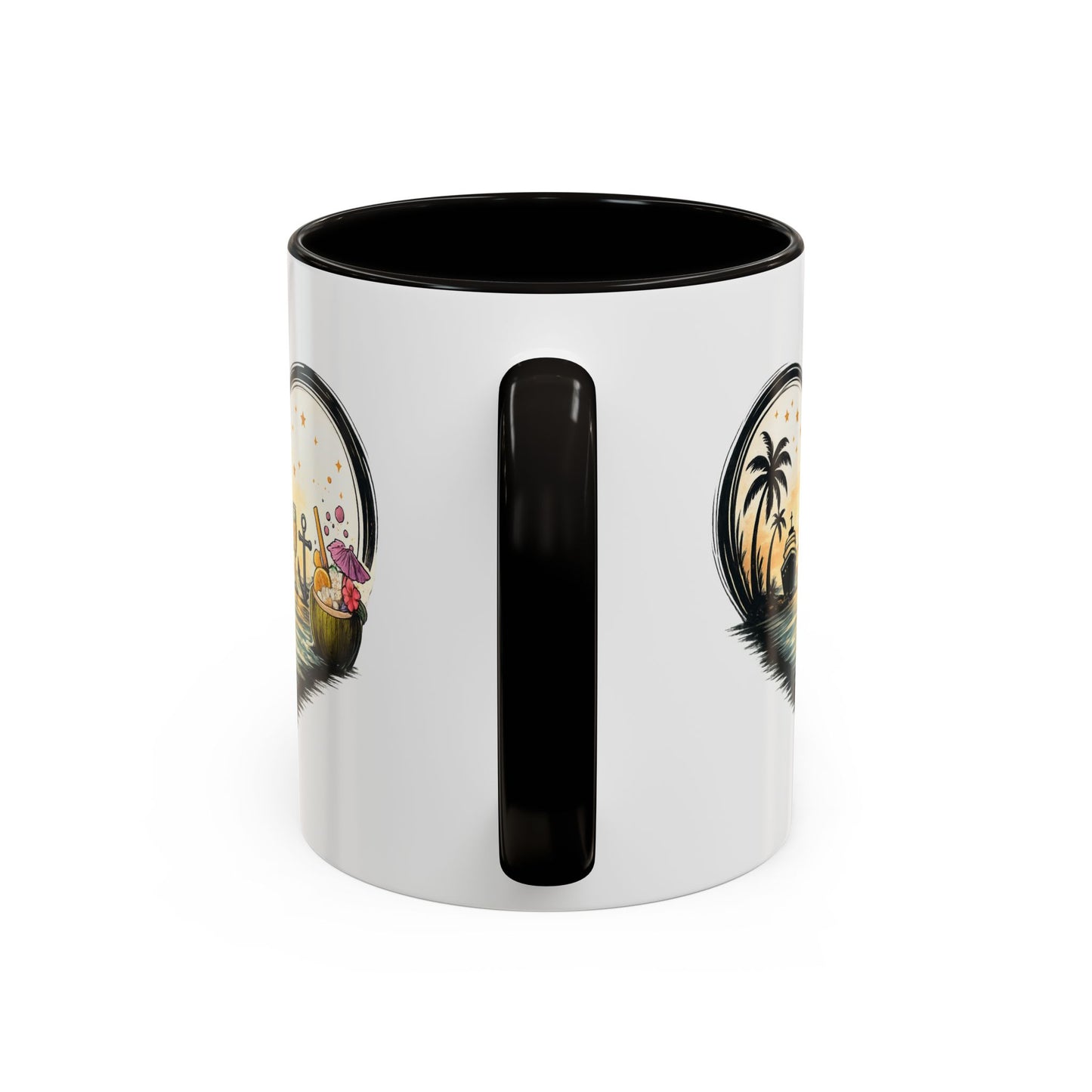 Tasse Cœur Tropical Mer et Cocktail – Mug Ambiance Vacances Palmier Bateau – Cadeau Été et Détente – Céramique 325ml