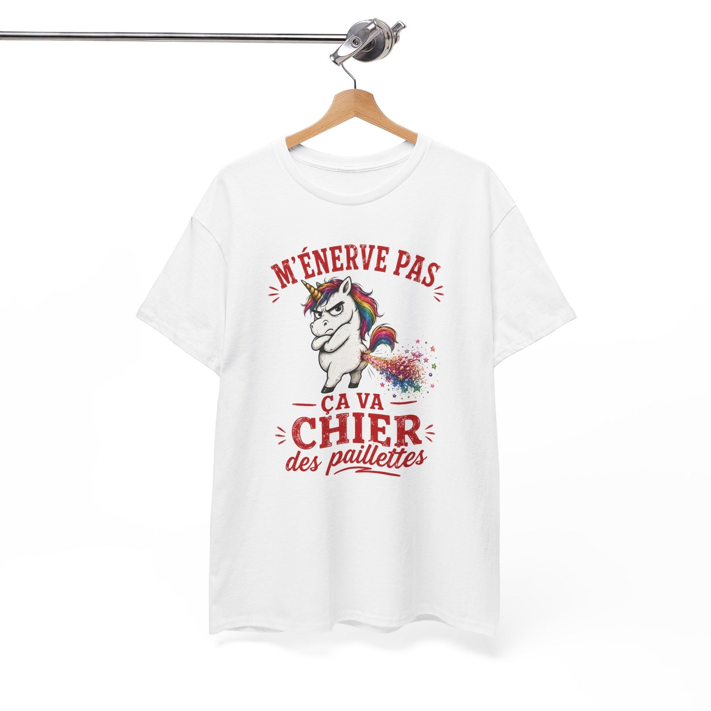 Tee-Shirt M'Énerve Pas Ça Va Chier des Paillettes – Licorne Humour Drôle – Cadeau Homme Femme