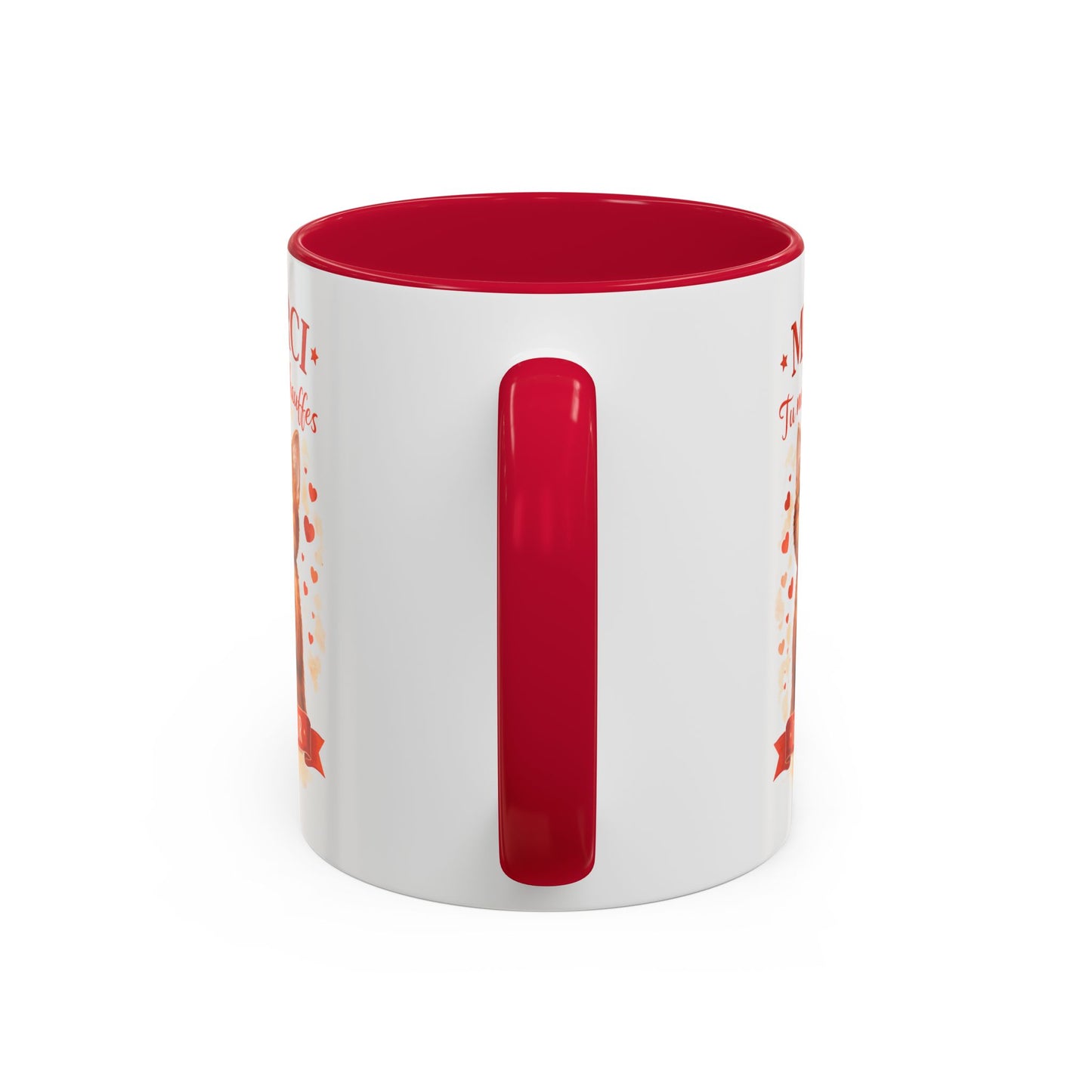 Tasse Chat Mignon Amour “Merci Tu me Réchauffes le Cœur” – Mug Cadeau Chat Affectueux Noir Bleu Rouge