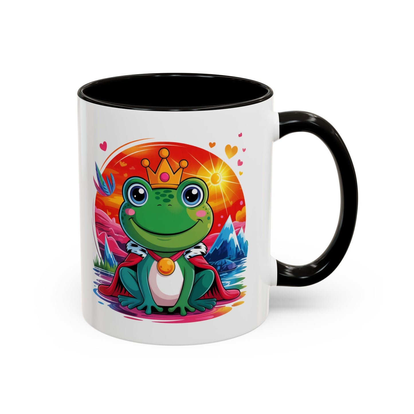 Mug Grenouille Prince Mignon – Tasse Animal Couronne Conte de Fées – Cadeau Original Enfant Adulte – Céramique 325ml Noir Bleu Rouge