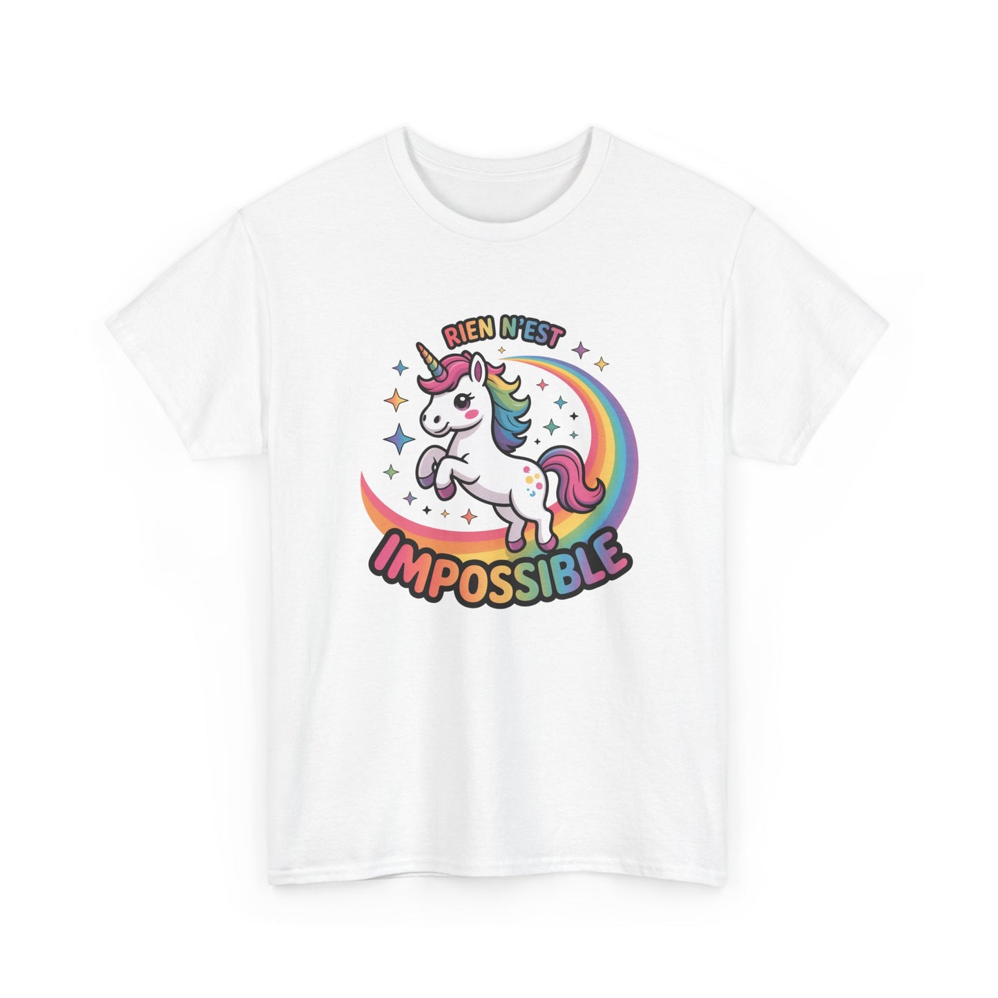 T-Shirt Licorne "Rien n’est Impossible" – Design Arc-en-Ciel Féérique – Tee-Shirt Motivation Enfantin et Fun