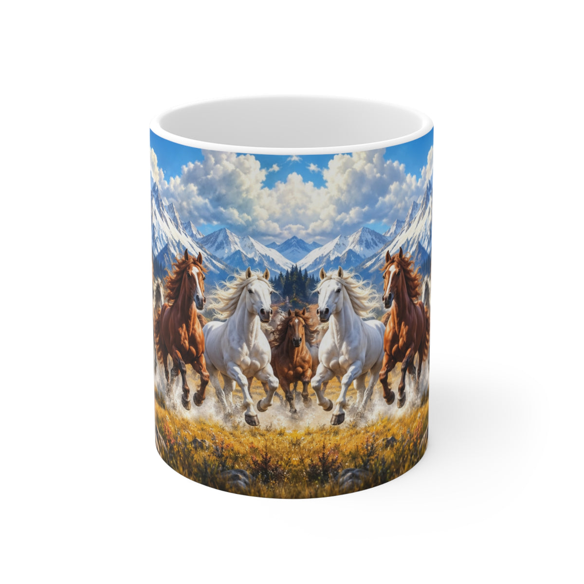 Mug Chevaux au Galop dans les Montagnes – Tasse Paysage Nature avec Troupeau de Chevaux – Cadeau Original Amoureux des Chevaux
