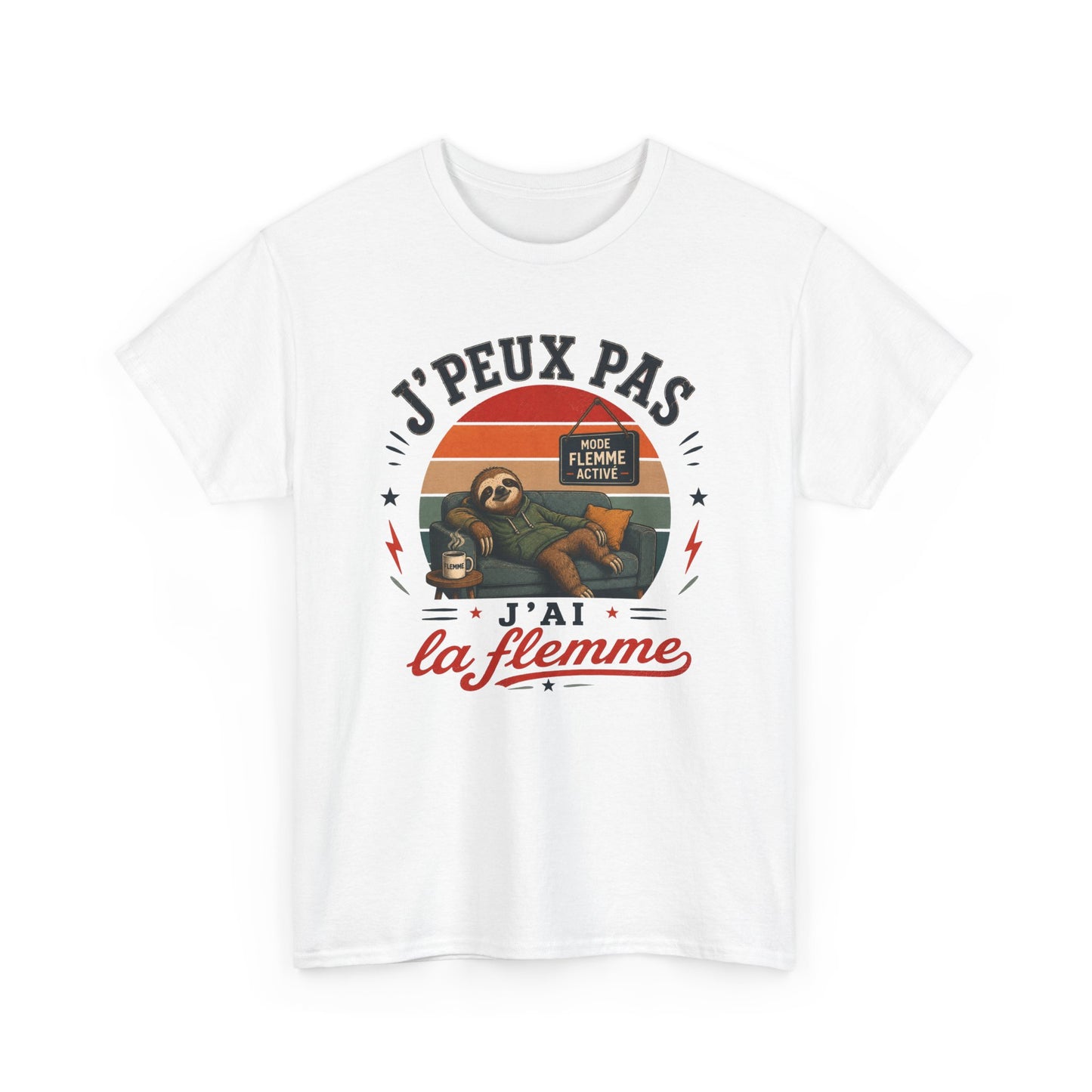 T-Shirt J’Peux Pas J’Ai La Flemme – Tee Shirt Humour Paresseux Vintage – Cadeau Détente Relaxation Repos Fainéant Homme Femme
