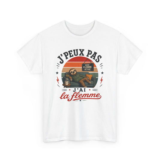 T-Shirt J’Peux Pas J’Ai La Flemme – Tee Shirt Humour Paresseux Vintage – Cadeau Détente Relaxation Repos Fainéant Homme Femme