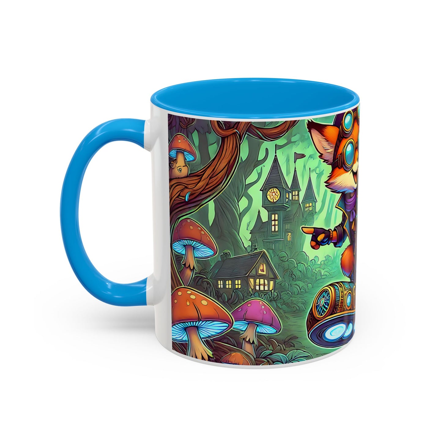 Mug Renard Steampunk – Tasse Fantasy avec Renard Aventurier et Hoverboard Magique – Cadeau Geek et Univers Fantastique 325ml