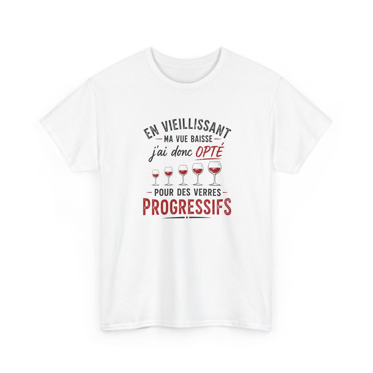 T-Shirt Humour Vin Verres Progressifs – Tee Shirt Drôle Apéro Vin Rouge Citation Amusante Adulte – Idée Cadeau Amateur Vin