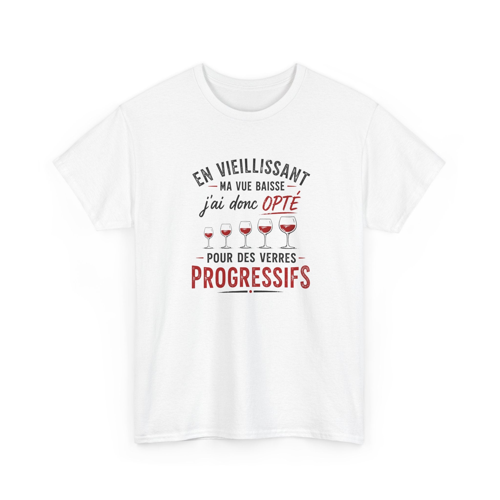 T-Shirt Humour Vin Verres Progressifs – Tee Shirt Drôle Apéro Vin Rouge Citation Amusante Adulte – Idée Cadeau Amateur Vin