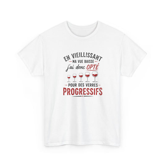 T-Shirt Humour Vin Verres Progressifs – Tee Shirt Drôle Apéro Vin Rouge Citation Amusante Adulte – Idée Cadeau Amateur Vin