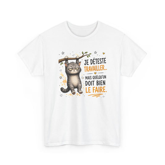 Tee-Shirt Humour Homme et Femme – Chat Drôle Fatigué Travail Bureau – Idée Cadeau Original Collègue Anniversaire