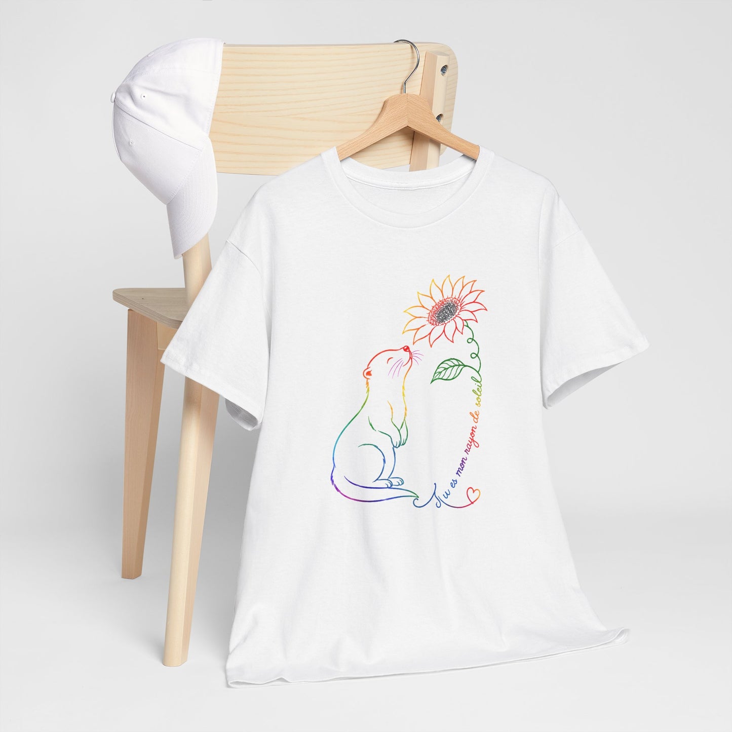 Tee Shirt Femme Loutre Tournesol Multicolore Animal Nature Fleur Cadeau Amoureuse des Loutres Original