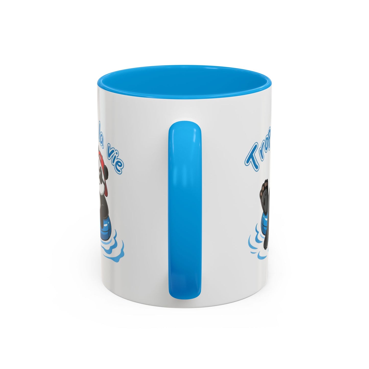 Mug Panda Relax Humour – “Trop Dure La Vie” – Tasse Panda Bouée Cocktail Vacances – Cadeau Drôle Homme Femme – Céramique 325ml Noir Bleu Rouge
