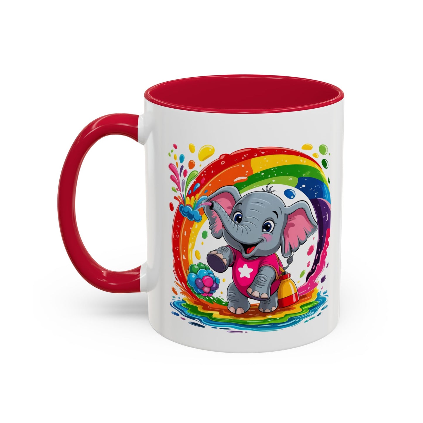 Mug Éléphant Mignon – Tasse Design Arc-en-ciel avec Éclaboussures Colorées – Cadeau Enfant 325ml